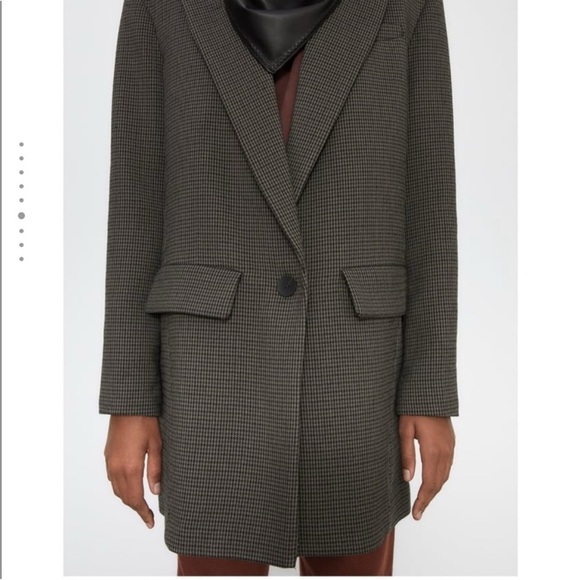 Zara Houndstooth Shoulder-pad Brown Blazer, Wool Blend, Size L, Classic Career - Picture 4 of 12